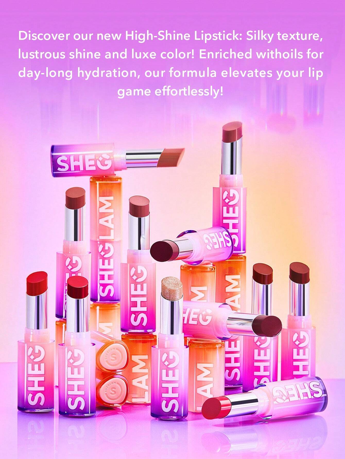  | SHEGLAM Mirror Kiss High-Shine Lipstick-Bold Type 12 Colors High Gloss Shine Glitter Lipstick Moisturizing Reduce Lip Fine Lines Lip Balm Lip Makeup | Makeup | SheGlam | OneHub