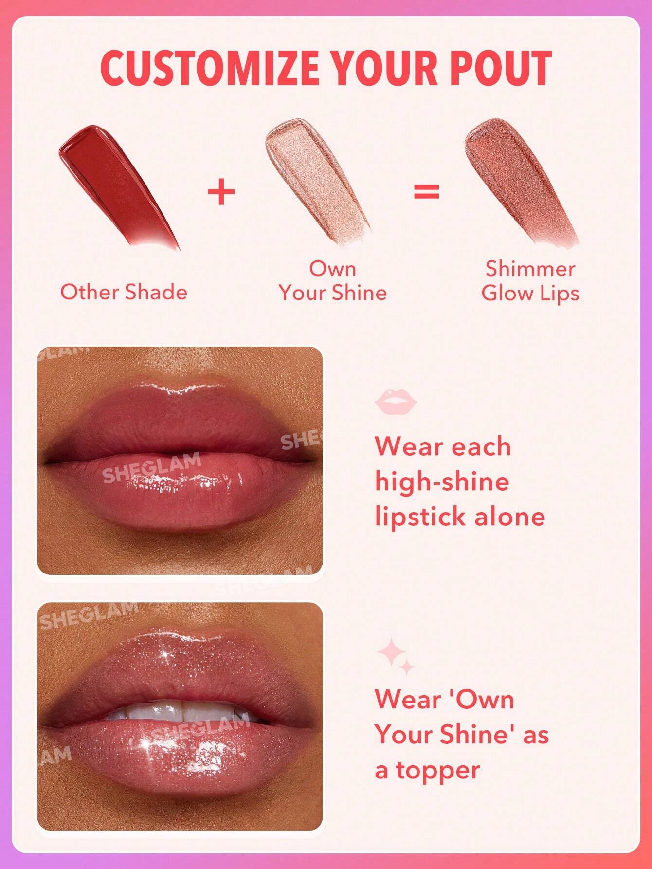  | SHEGLAM Mirror Kiss High-Shine Lipstick-High Key 12 Colors High Gloss Shine Glitter Lipstick Moisturizing Reduce Lip Fine Lines Lip Balm Lip Makeup | Makeup | SheGlam | OneHub