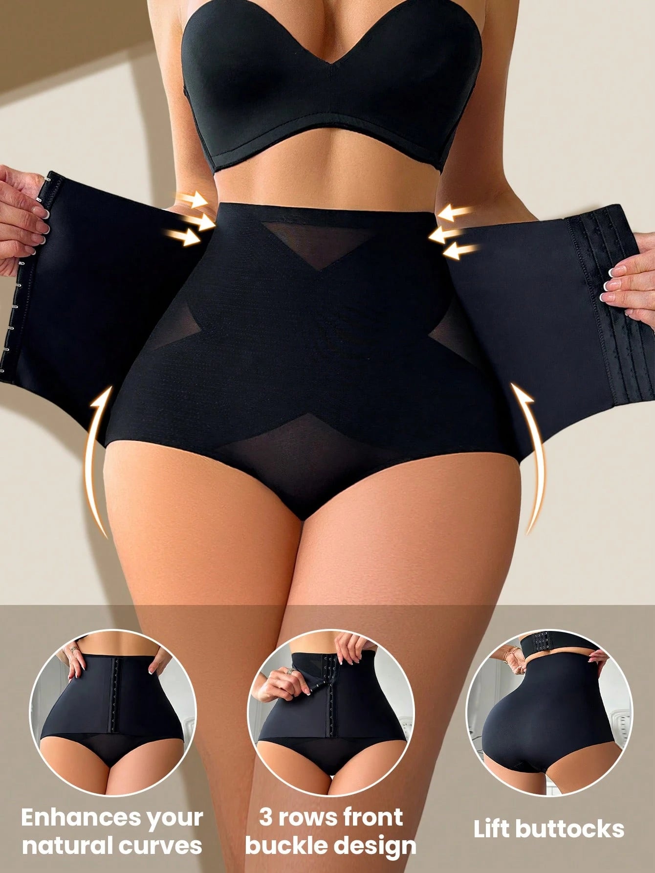 SHEIN 1pc Women High Waist Shapewear Shorts, Firm Control Waist Cincher, Sexy Mesh Butt Lifter Shaping Pants