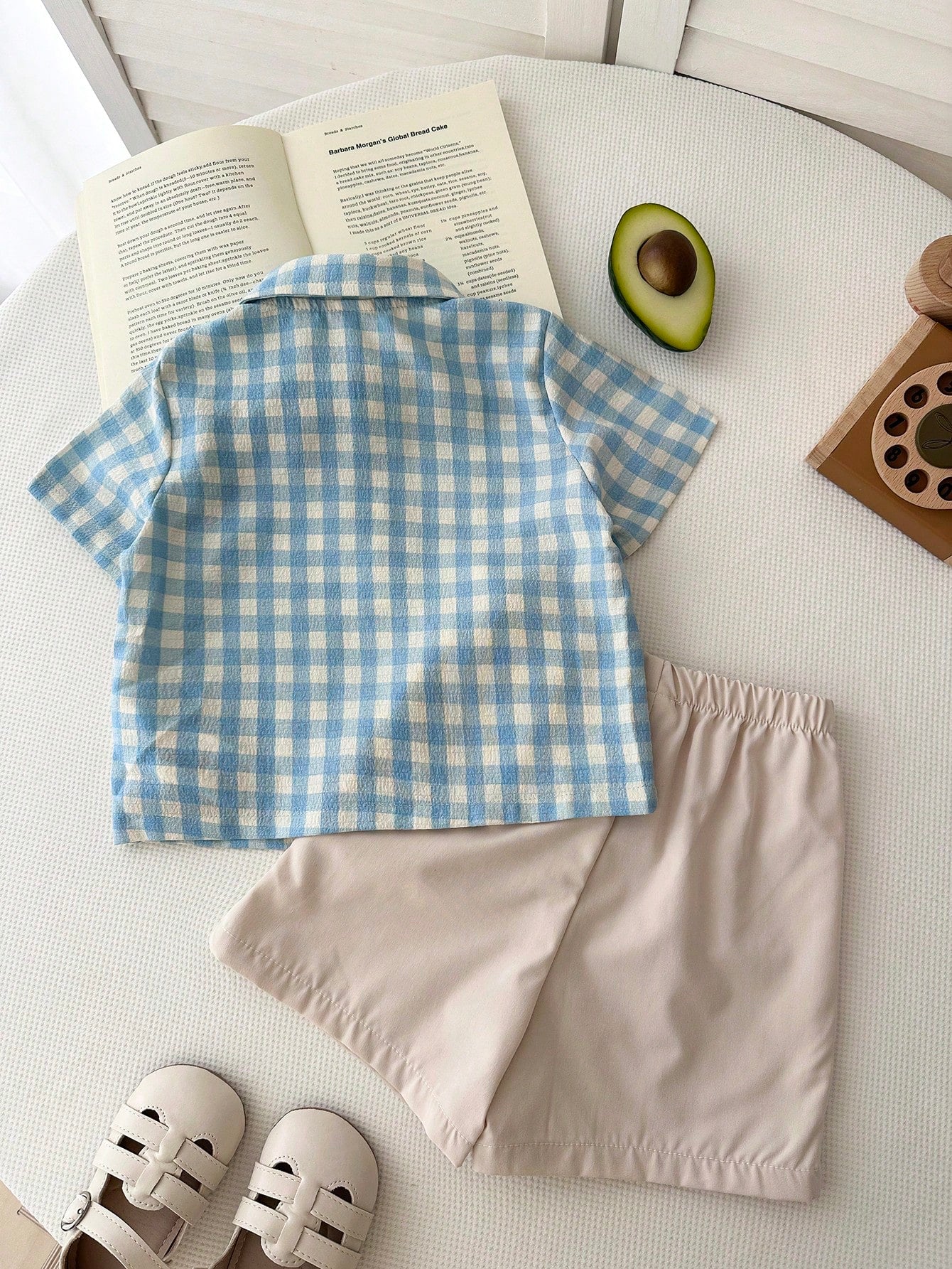 SHEIN 2pcs Baby Boy Cute Blue & White Collar Short Sleeve Top And Shorts Set,Blue And White Striped,Summer,Casual,Family Matching,Wedding,Birthday Party