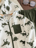  | SHEIN 2pcs Baby Boy Dinosaur Printed Contrast Color Hoodie Jacket And Solid Color Pants Outfit | Dress | Shein | OneHub