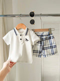  | SHEIN 2pcs Baby Boy Outfit Set: Short Sleeve Shirt With Collar And Plaid Pattern Pants, Fashionable And Suitable For All Occasions In Summer Boy Baby Clothes Boy Baby Clothes Summer | Dress | Shein | OneHub