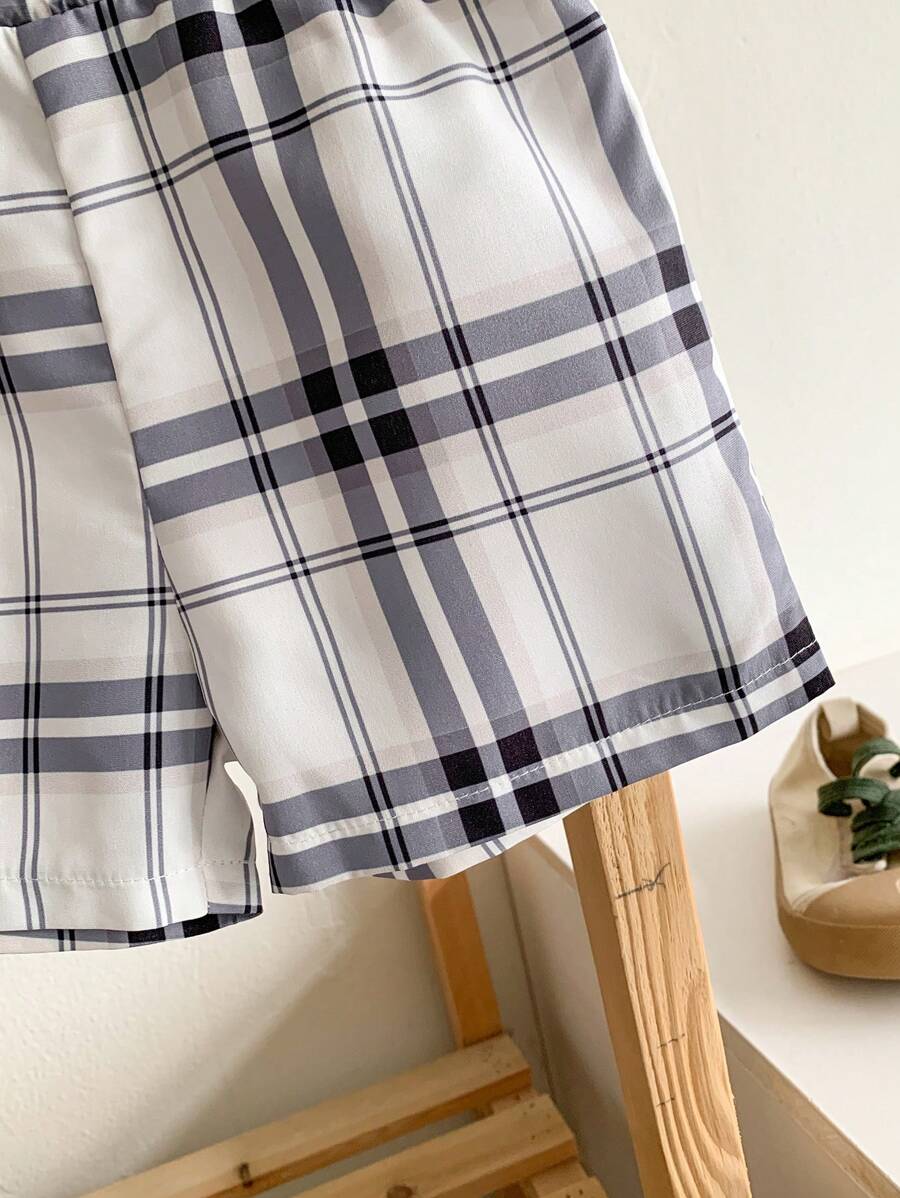  | SHEIN 2pcs Baby Boy Outfit Set: Short Sleeve Shirt With Collar And Plaid Pattern Pants, Fashionable And Suitable For All Occasions In Summer Boy Baby Clothes Boy Baby Clothes Summer | Dress | Shein | OneHub