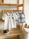  | SHEIN 2pcs Baby Boy Outfit Set: Short Sleeve Shirt With Collar And Plaid Pattern Pants, Fashionable And Suitable For All Occasions In Summer Boy Baby Clothes Boy Baby Clothes Summer | Dress | Shein | OneHub