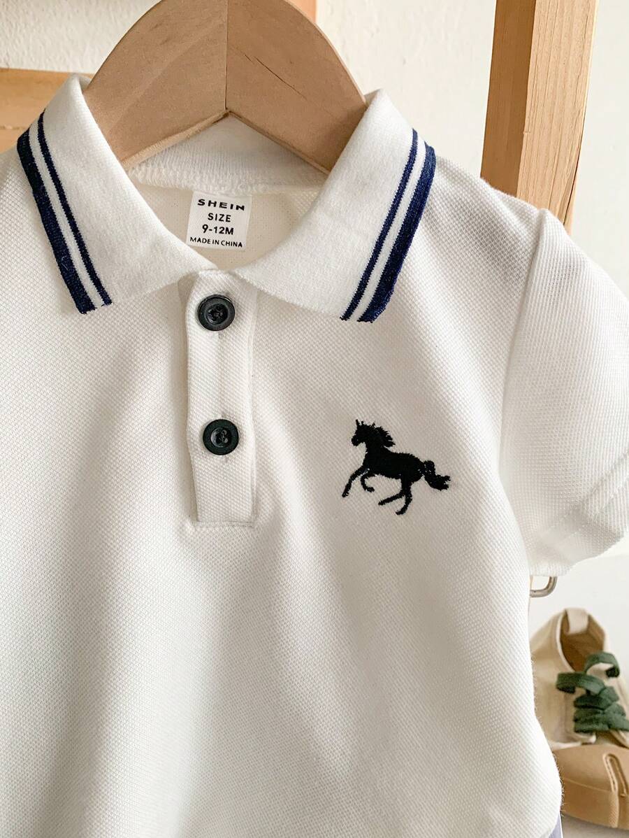  | SHEIN 2pcs Baby Boy Outfit Set: Short Sleeve Shirt With Collar And Plaid Pattern Pants, Fashionable And Suitable For All Occasions In Summer Boy Baby Clothes Boy Baby Clothes Summer | Dress | Shein | OneHub