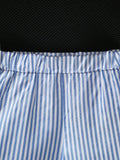 SHEIN 2pcs Baby Girl Toddler/Newborn 0-3Y Cute Casual Striped Bow T-Shirt + Striped Pants Set, Infant Morandi Blue Outfit, Spring/Summer