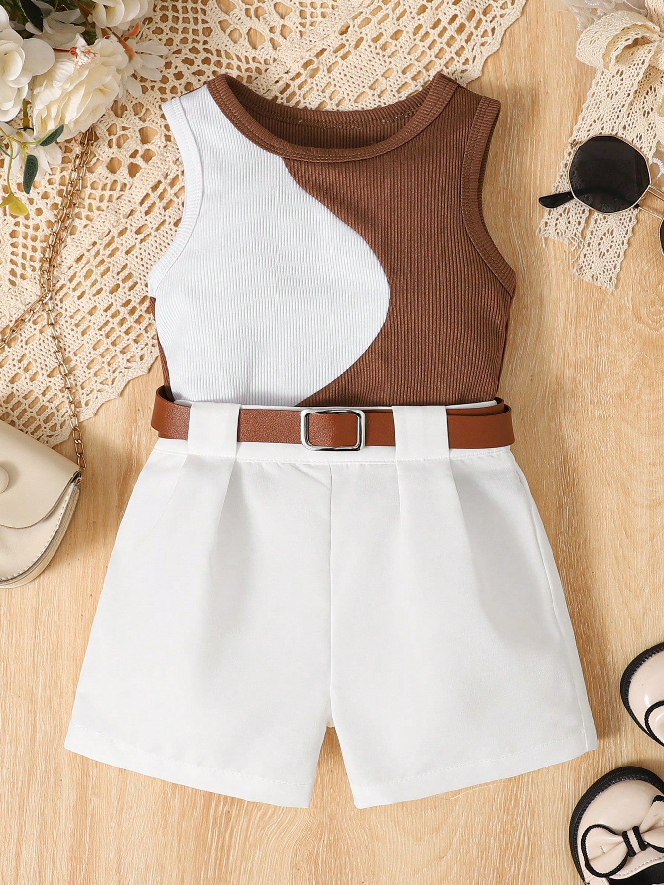  | SHEIN 2pcs Baby Girls Fashionable Color Block Sleeveless Top And Solid Minimalist Shorts Summer Casual Outfit | Dress | Shein | OneHub