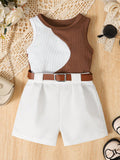  | SHEIN 2pcs Baby Girls Fashionable Color Block Sleeveless Top And Solid Minimalist Shorts Summer Casual Outfit | Dress | Shein | OneHub