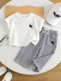 SHEIN 2pcs/Set Baby Boy Baby Girl Unisex Baby Clothes Summer Short Sleeve Letter T-Shirt Top & Flared Wide Leg Pants Outfit, Infant Set, Summer Set, Autumn Set, Holiday Set