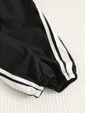 SHEIN 2pcs/Set Baby Boy/Girl Black Collar Jacket&Jogger Pants,Black And White Checkered,Autumn,Casual,Vacation,Thick Utility Style Suit For Fall/Winter