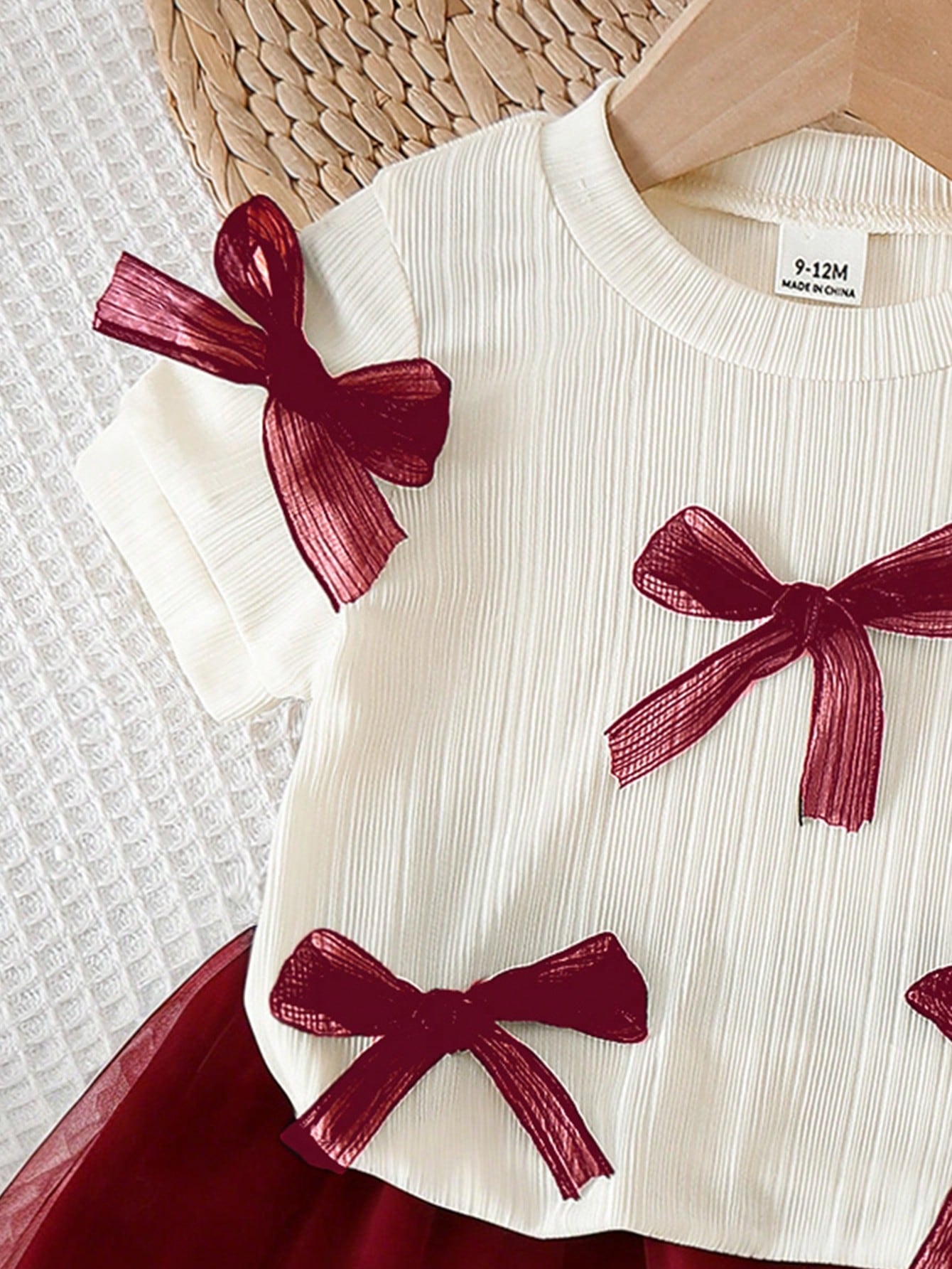  | SHEIN 2pcs/Set Baby Girls' Apricot Knit Short Sleeve Top Decorated With Multiple White Bows | Dress | Shein | OneHub