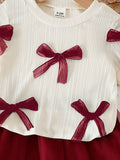  | SHEIN 2pcs/Set Baby Girls' Apricot Knit Short Sleeve Top Decorated With Multiple White Bows | Dress | Shein | OneHub