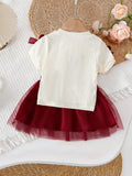  | SHEIN 2pcs/Set Baby Girls' Apricot Knit Short Sleeve Top Decorated With Multiple White Bows | Dress | Shein | OneHub