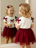  | SHEIN 2pcs/Set Baby Girls' Apricot Knit Short Sleeve Top Decorated With Multiple White Bows | Dress | Shein | OneHub