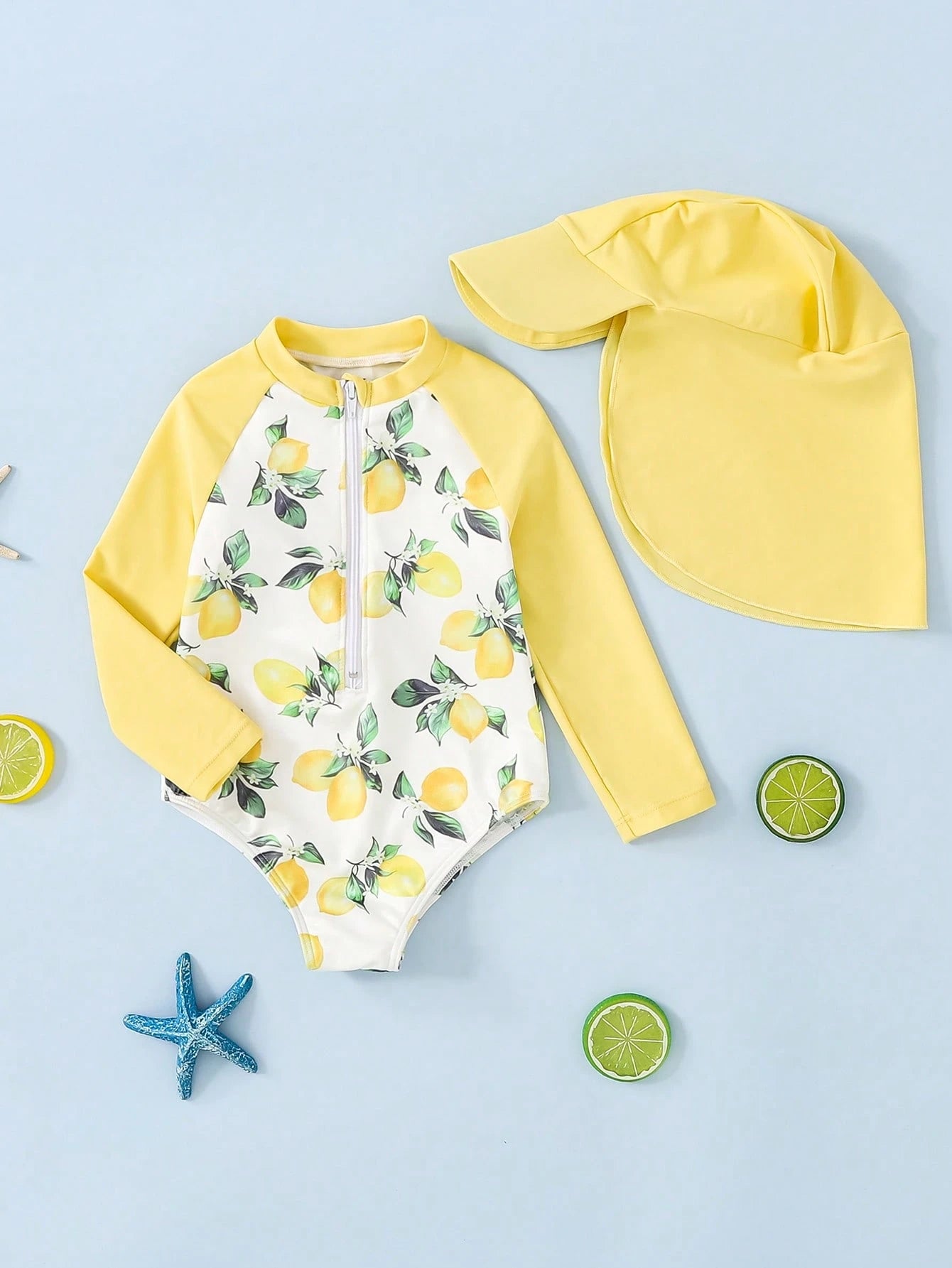  | SHEIN 2pcs/Set Babygirl Floral Print Color-Block Long Sleeve Rash Guard Swimwear & Hat Set | Dress | Shein | OneHub