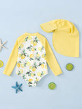  | SHEIN 2pcs/Set Babygirl Floral Print Color-Block Long Sleeve Rash Guard Swimwear & Hat Set | Dress | Shein | OneHub
