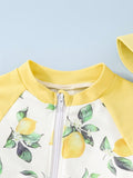  | SHEIN 2pcs/Set Babygirl Floral Print Color-Block Long Sleeve Rash Guard Swimwear & Hat Set | Dress | Shein | OneHub