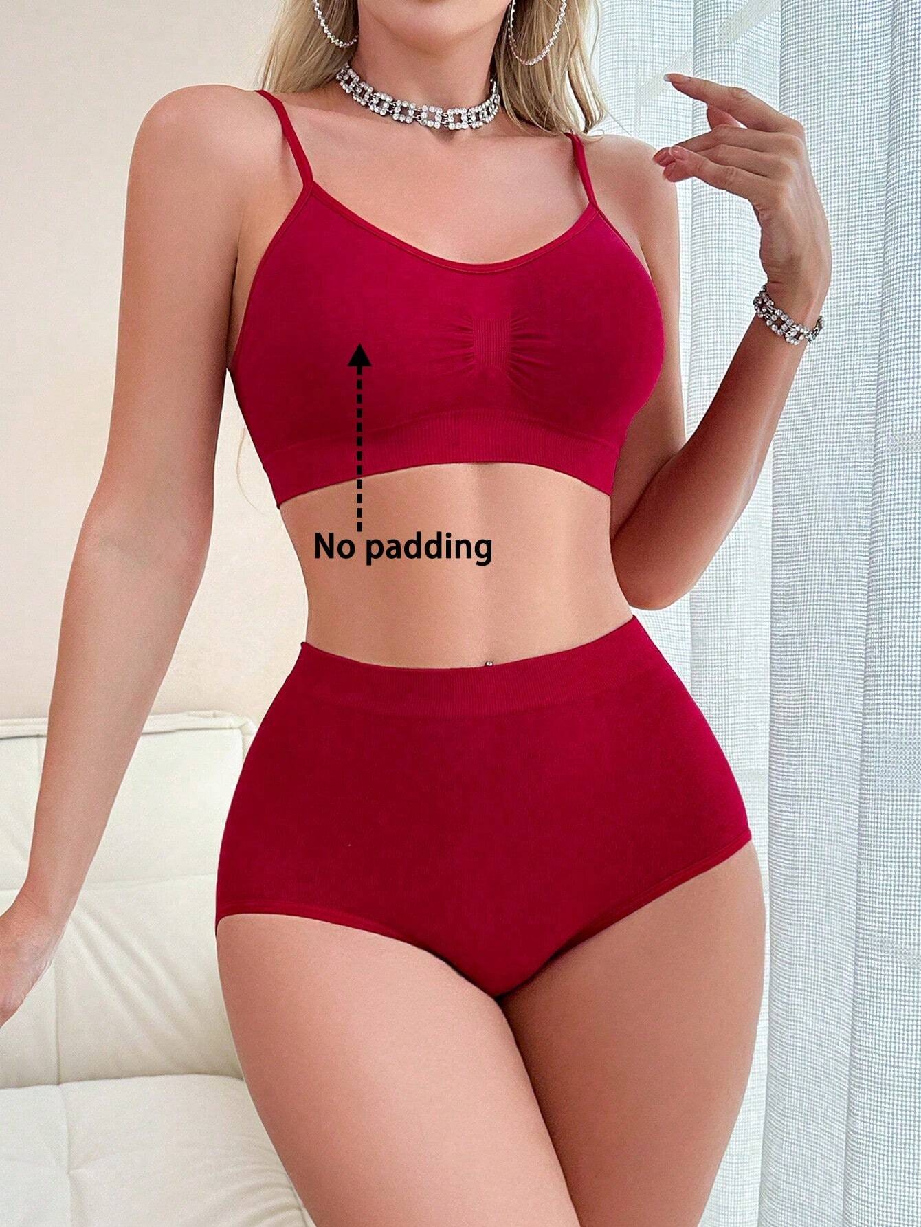 SHEIN 2pcs/Set Ladies Plain Color Ruched Casual Underwear Set