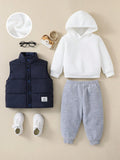  | SHEIN 3pcs/Set Baby Boy Casual Cute Knit Long Sleeve Hoodie Sweatshirt, Elastic Waist Jog Pants & Fleece Vest Outfit | Dress | Shein | OneHub