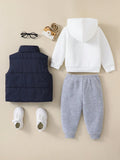  | SHEIN 3pcs/Set Baby Boy Casual Cute Knit Long Sleeve Hoodie Sweatshirt, Elastic Waist Jog Pants & Fleece Vest Outfit | Dress | Shein | OneHub