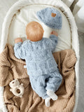  | SHEIN 3pcs/Set Newborn Baby Boys/Girls Blue Autumn/Winter Soft Coral Fleece Long Sleeve Hoodie, Pants & Hat, Cute Bear & Rabbit Print, Cozy & Warm, For Indoor & Outdoor | Dress | Shein | OneHub