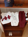 SHEIN 3pcs Baby Boy Outfit,Retro Argyle Vest,White Shirt,Pants,Back-To-School Autumn Clothing Set For Birthday Party,Wedding,Christening,1st Celebration
