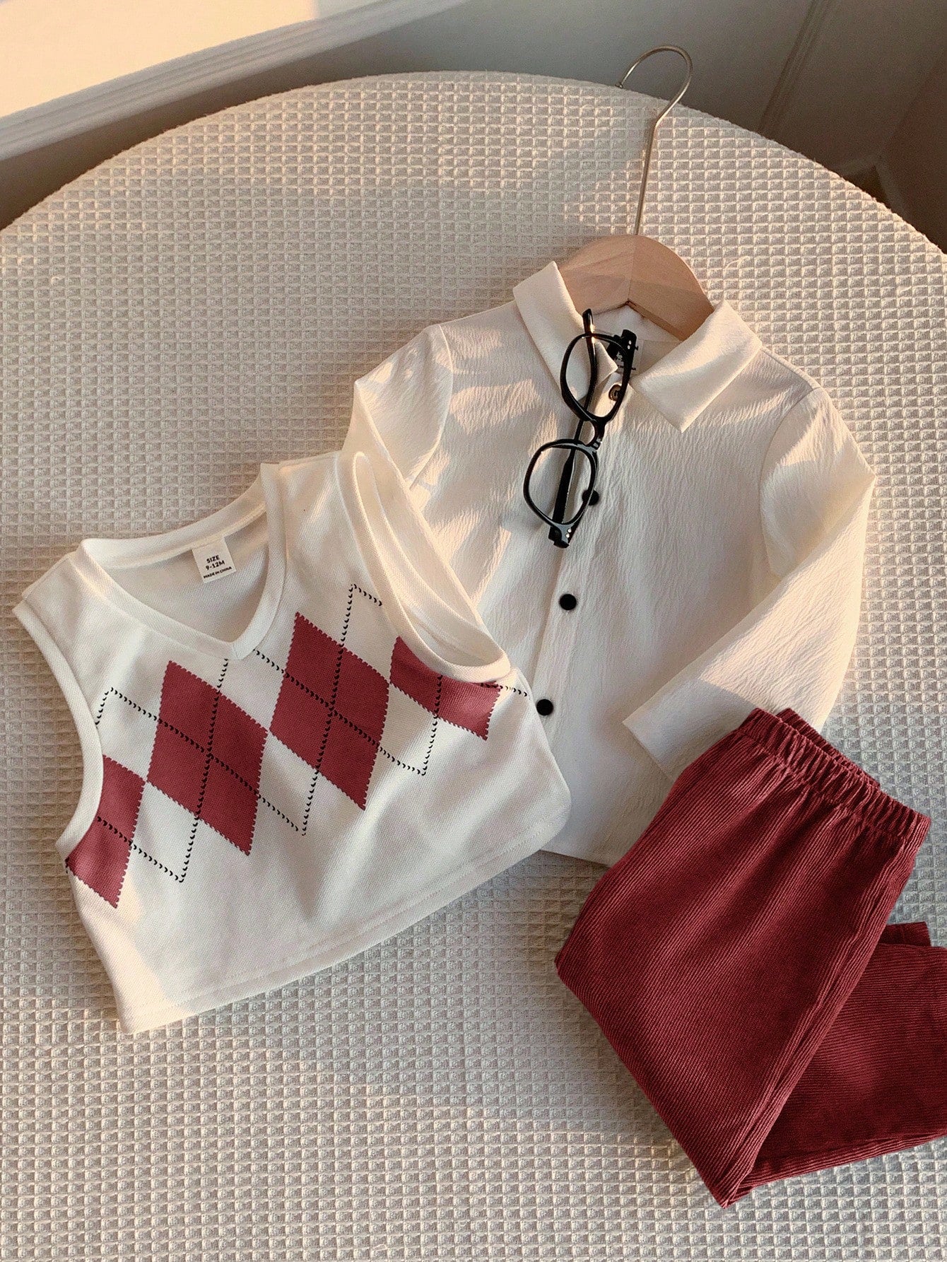 SHEIN 3pcs Baby Boy Outfit,Retro Argyle Vest,White Shirt,Pants,Back-To-School Autumn Clothing Set For Birthday Party,Wedding,Christening,1st Celebration