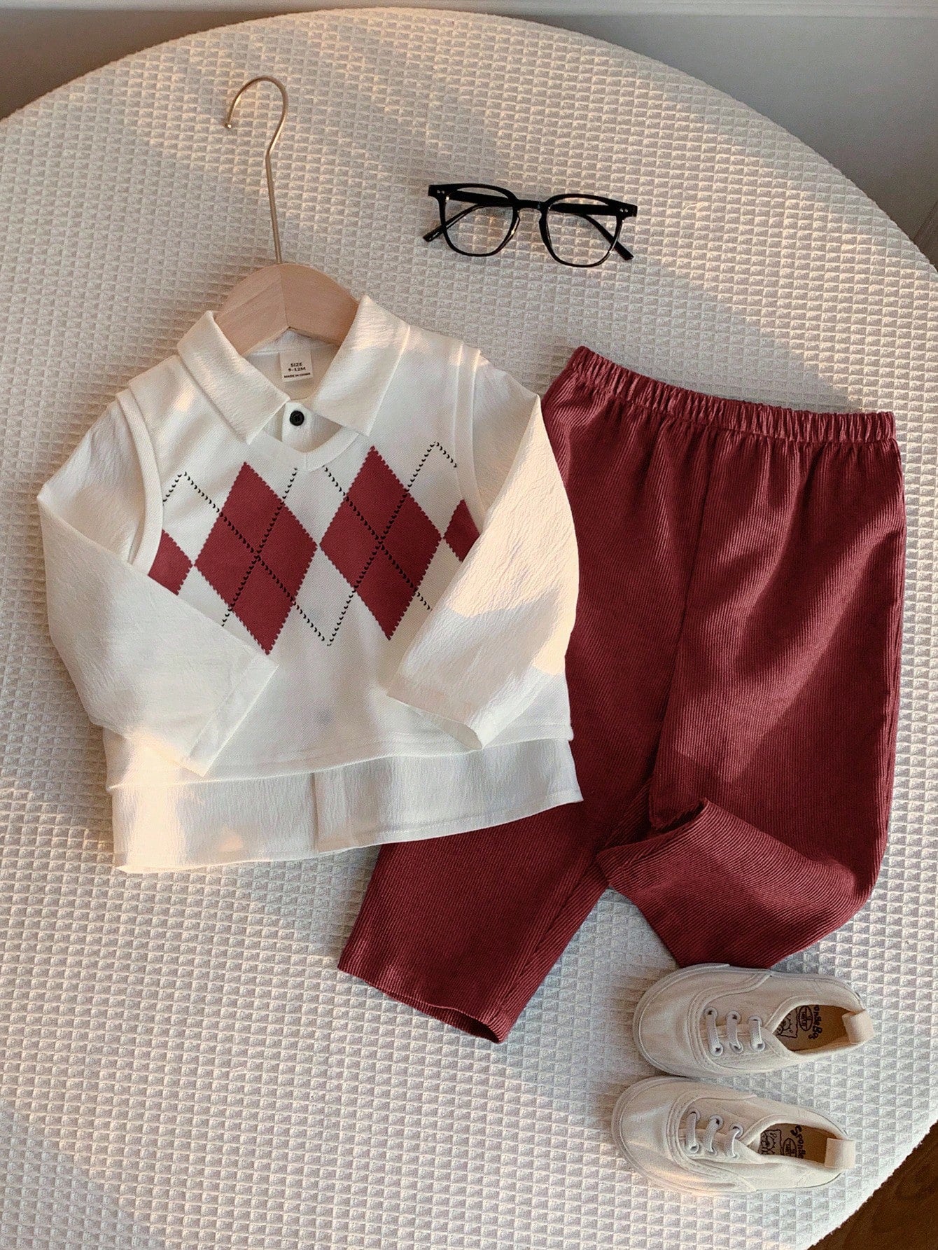SHEIN 3pcs Baby Boy Outfit,Retro Argyle Vest,White Shirt,Pants,Back-To-School Autumn Clothing Set For Birthday Party,Wedding,Christening,1st Celebration