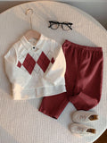 SHEIN 3pcs Baby Boy Outfit,Retro Argyle Vest,White Shirt,Pants,Back-To-School Autumn Clothing Set For Birthday Party,Wedding,Christening,1st Celebration