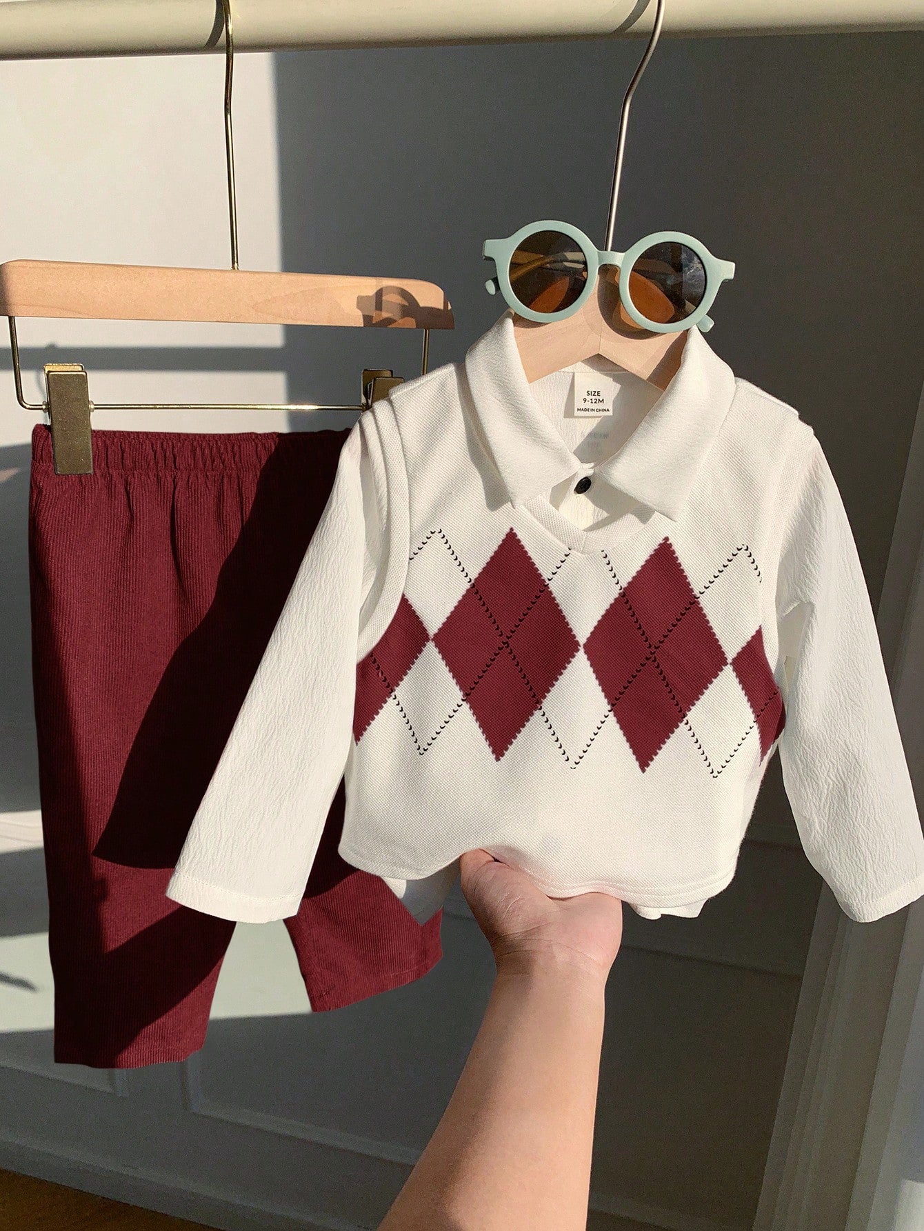 SHEIN 3pcs Baby Boy Outfit,Retro Argyle Vest,White Shirt,Pants,Back-To-School Autumn Clothing Set For Birthday Party,Wedding,Christening,1st Celebration