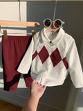 SHEIN 3pcs Baby Boy Outfit,Retro Argyle Vest,White Shirt,Pants,Back-To-School Autumn Clothing Set For Birthday Party,Wedding,Christening,1st Celebration