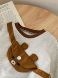SHEIN 3pcs Baby Boy Toddler Newborn 0-3 Years Old Autumn/Winter Cute Teddy Bear Crossbody Bag + Long Sleeve Fleece Sweatshirt + Pants 3 PiecesOutfit Set Fall