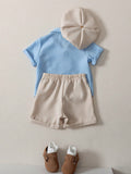 SHEIN 3pcs Boys Outfit Set, Includes Short Sleeve Polo Shirt, Regular Shorts, And Hat
