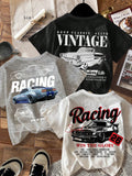SHEIN 3pcs/Set Baby Boy Retro Car Graphic T-Shirts,White And Red,Summer,Street Life Casual Graphic Street Fashion,Carrer Day,Back-To-School Y2K Loose Tops
