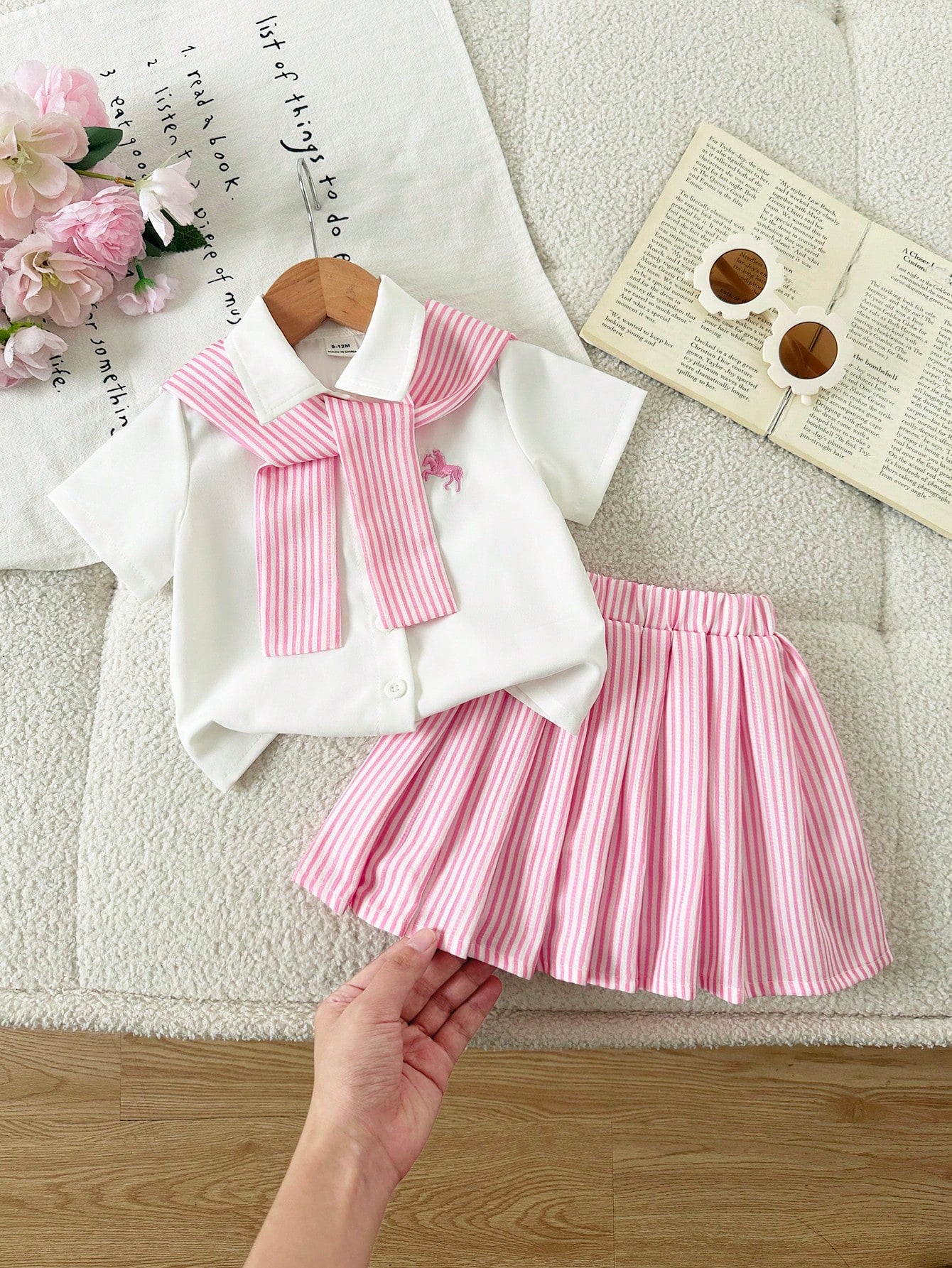  | SHEIN 3pcs/Set Toddler Infant Baby Girls' Embroidered Pony Striped Shirt | Dress | Shein | OneHub
