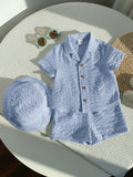 SHEIN 3pcs/Set Unisex Baby Boy/Girl Cute Green Striped Short Sleeve Shirt Outfit, Spring/Summer Baby Clothes, Easter Outfit