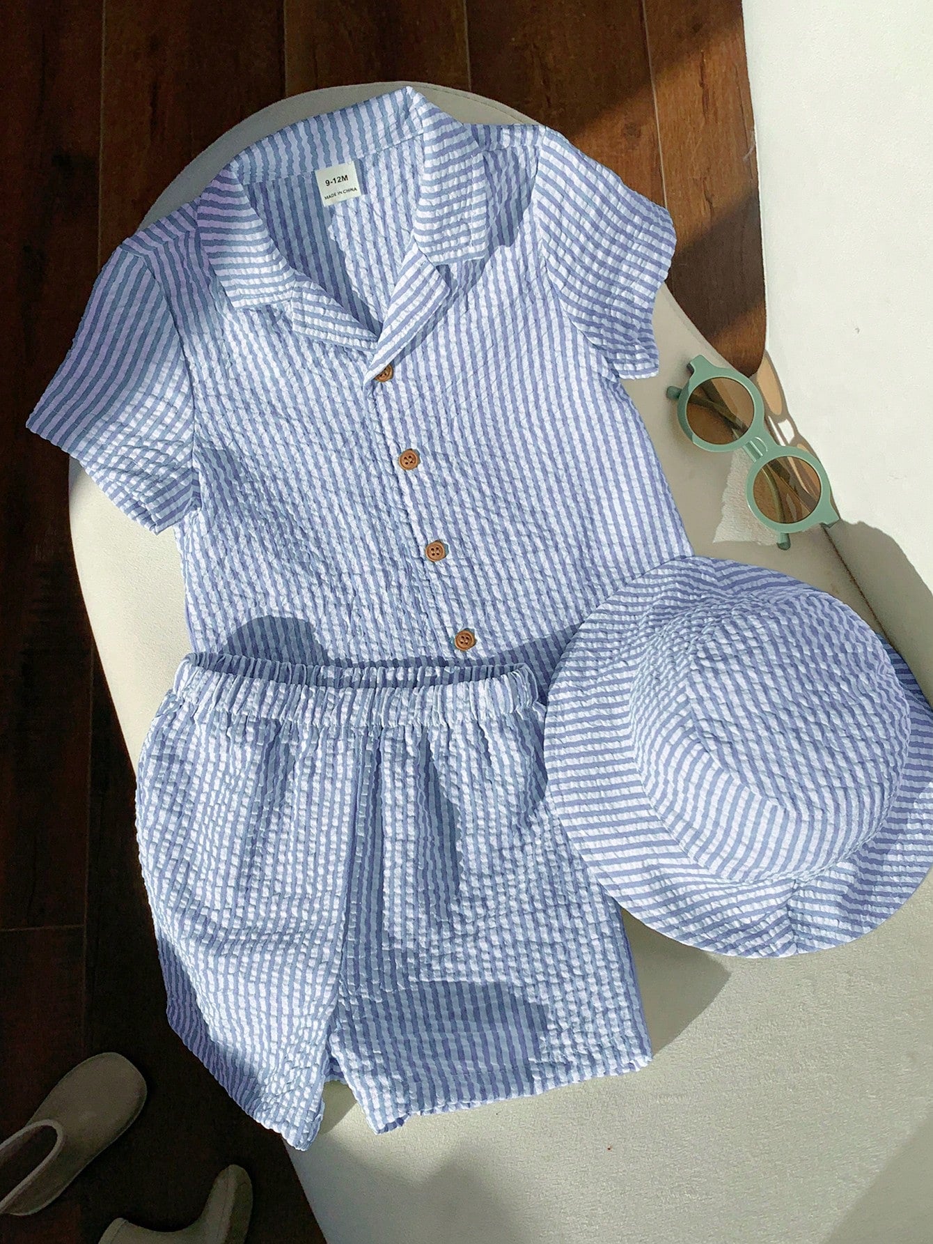SHEIN 3pcs/Set Unisex Baby Boy/Girl Cute Green Striped Short Sleeve Shirt Outfit, Spring/Summer Baby Clothes, Easter Outfit