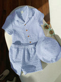 SHEIN 3pcs/Set Unisex Baby Boy/Girl Cute Green Striped Short Sleeve Shirt Outfit, Spring/Summer Baby Clothes, Easter Outfit
