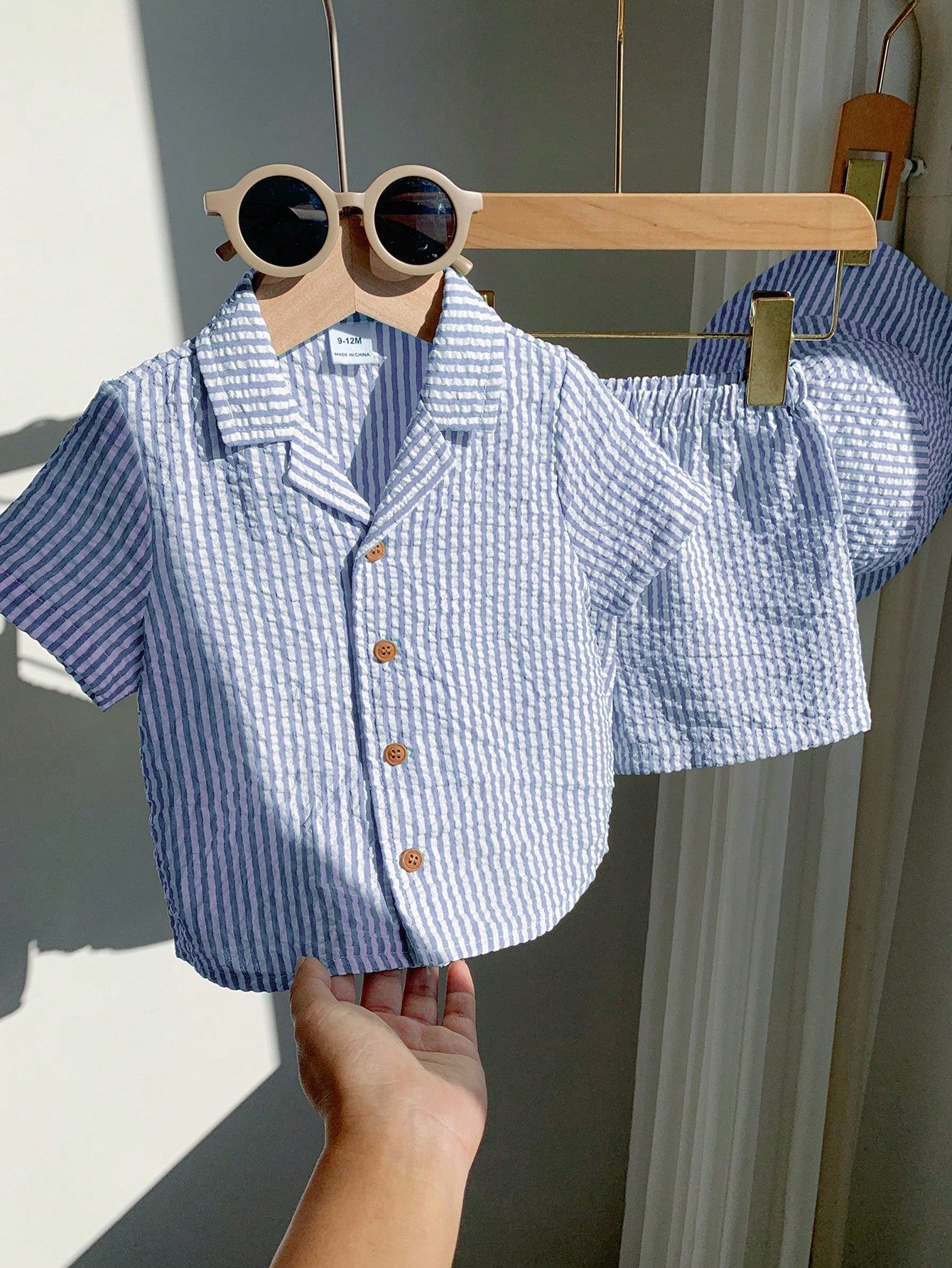 SHEIN 3pcs/Set Unisex Baby Boy/Girl Cute Green Striped Short Sleeve Shirt Outfit, Spring/Summer Baby Clothes, Easter Outfit