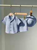 SHEIN 3pcs/Set Unisex Baby Boy/Girl Cute Green Striped Short Sleeve Shirt Outfit, Spring/Summer Baby Clothes, Easter Outfit