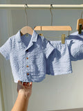 SHEIN 3pcs/Set Unisex Baby Boy/Girl Cute Green Striped Short Sleeve Shirt Outfit, Spring/Summer Baby Clothes, Easter Outfit