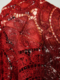  | SHEIN Allurite Burgundy Sexy Cut Out Lace See-Through Flare Sleeve Four Seasons Knit Women's Blouse, Haute Women Tops,Fitted Elegant Crew Neck Tops | Top | Shein | OneHub