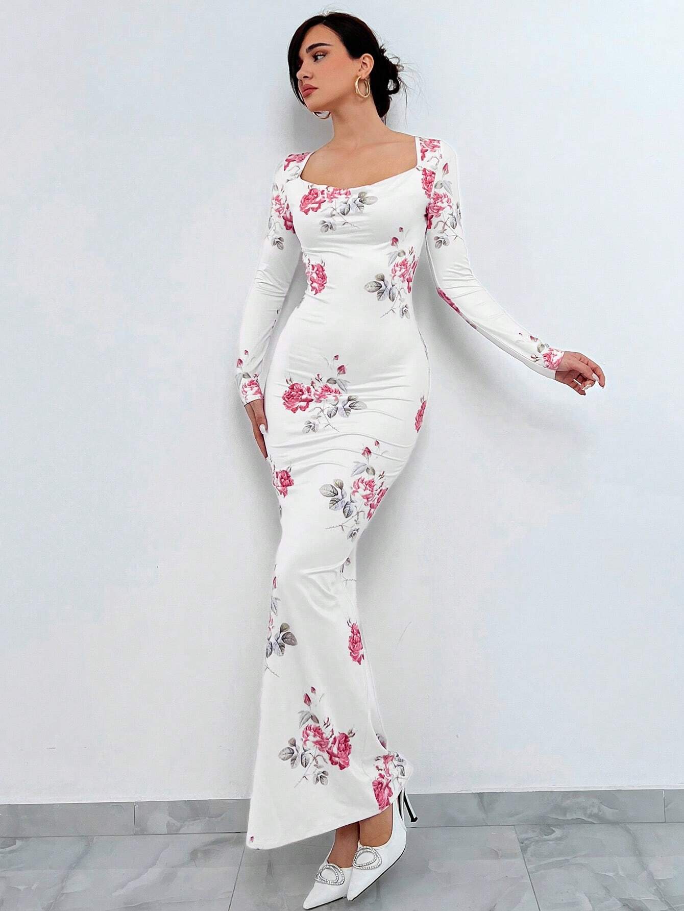  | SHEIN Aloruh Women's Floral Printed Long Sleeve Mermaid Hem Dress | Dress | Shein | OneHub