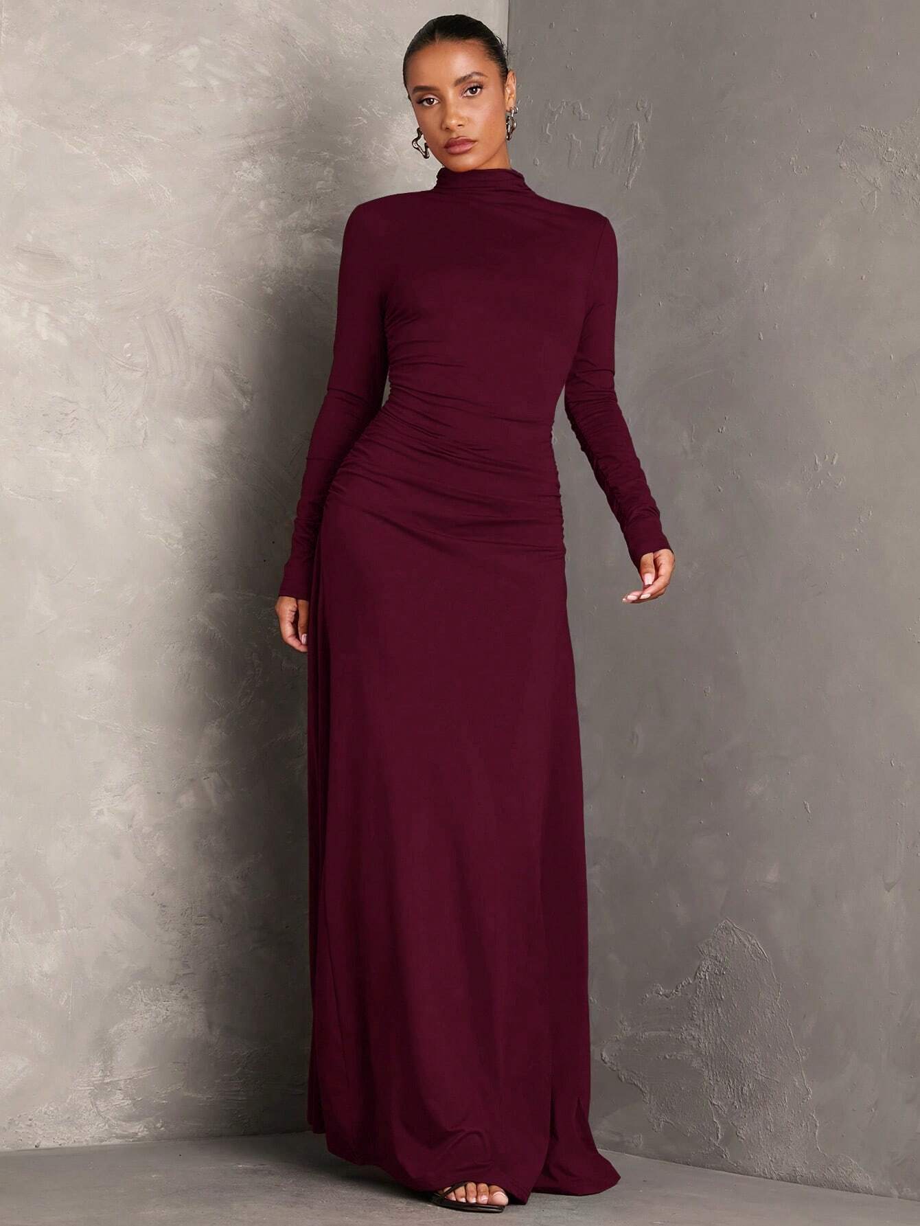  | SHEIN BAE 1pc Women Plain Stand Collar Long Sleeve Long Casual Dress, Everyday Wear | Dress | Shein | OneHub