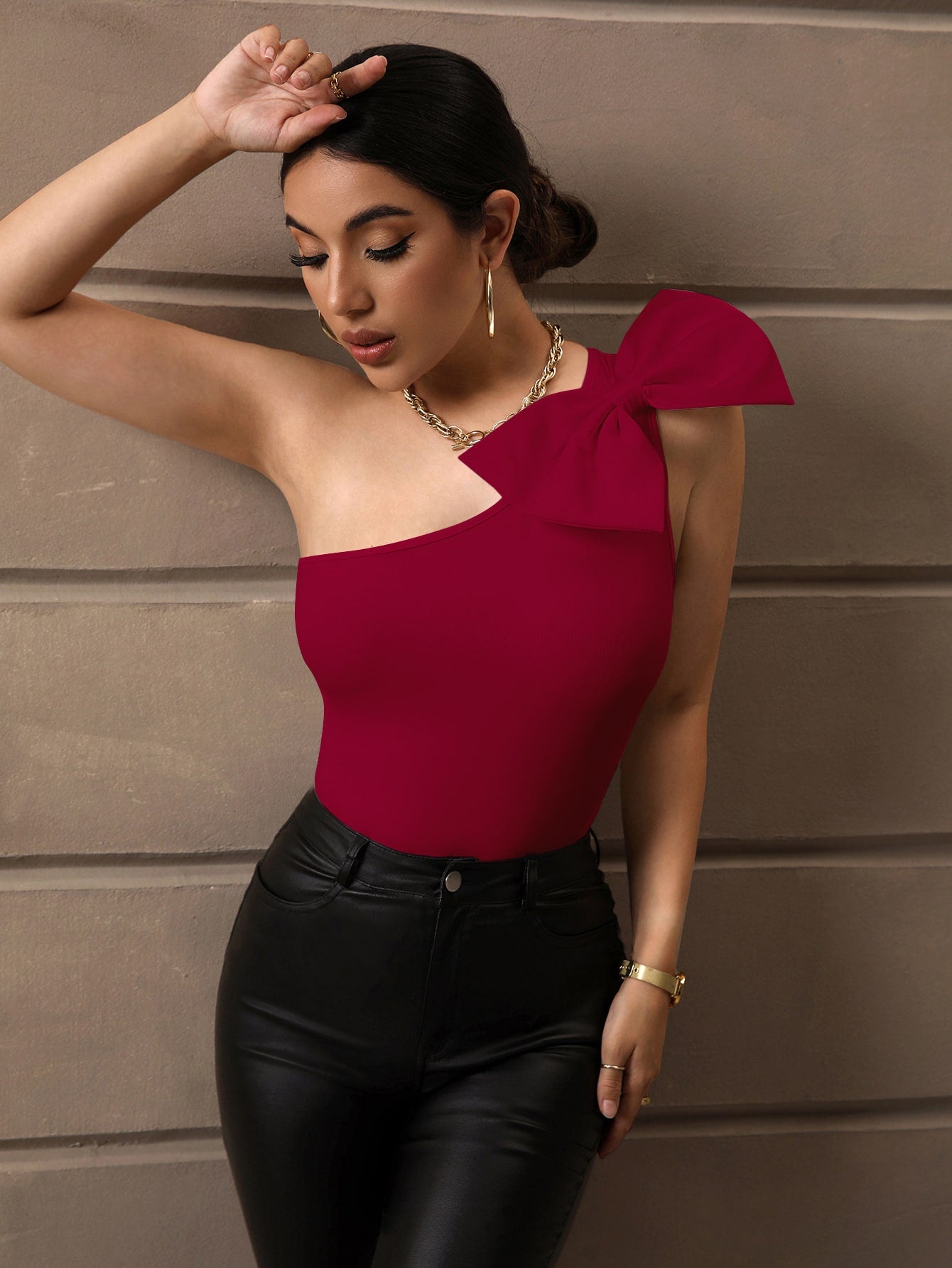 | SHEIN BAE One Shoulder Bow Detail Slim Fit Bodysuit | Bodysuit | Shein | OneHub