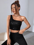  | SHEIN BAE One Shoulder Sequin Crop Top | Top | Shein | OneHub
