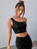  | SHEIN BAE One Shoulder Sequin Crop Top | Top | Shein | OneHub