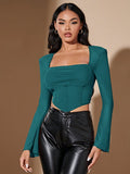  | SHEIN BAE Square Neck Bell Sleeve Hanky Hem Tee | Tee | Shein | OneHub