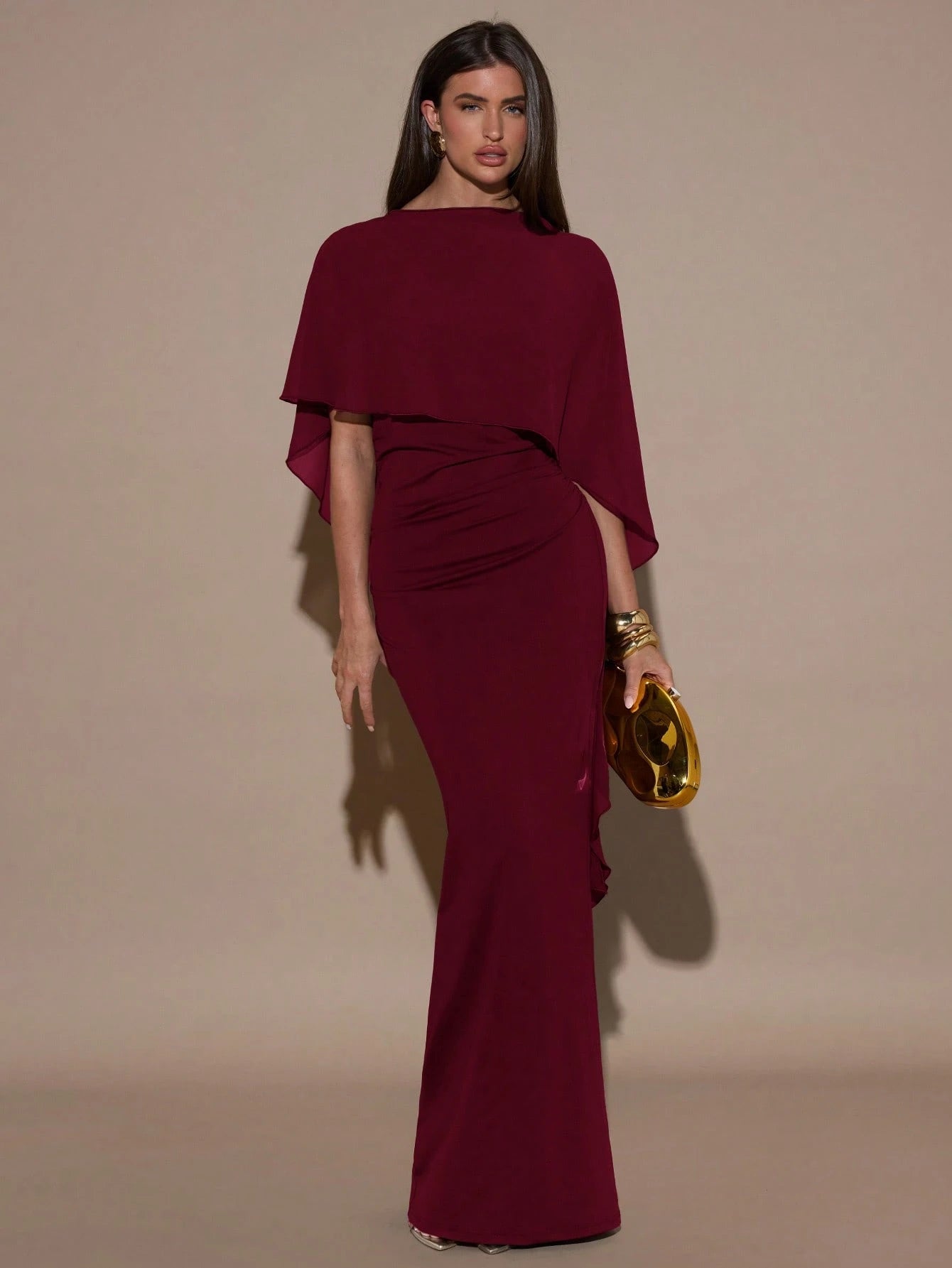 shein burgundy formal dress shein formal dresses SHEIN Modely Burgundy Red Ladies' Solid Color Simple Arabian Daily Mod