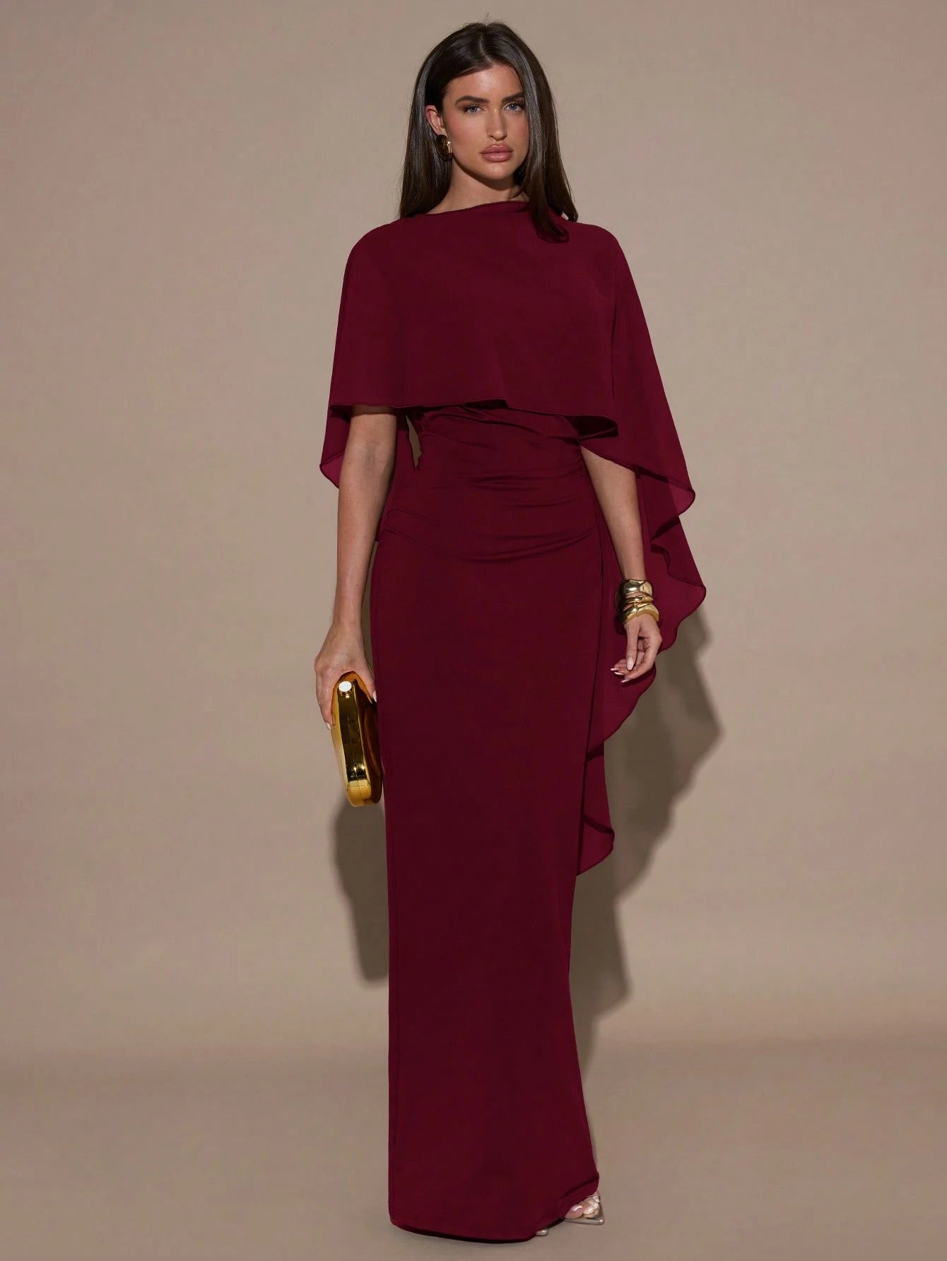 shein burgundy dress long SHEIN Belle Burgundy Red Rhinestone Detail Wrap Hem Formal Dress